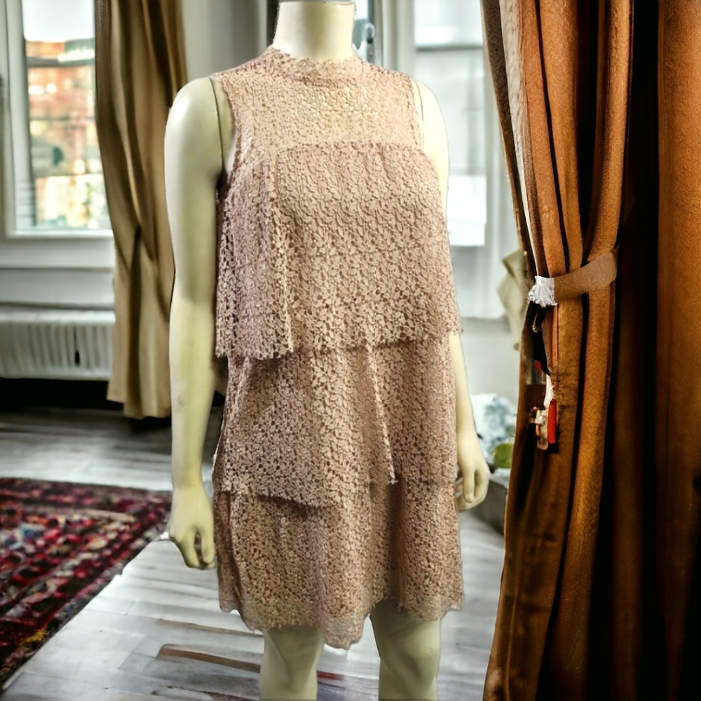 Zara Soft Beige Lace Short Dress, S, Sleeveless, Layered Top & Skirt, Gorgeous! - Picture 6 of 10